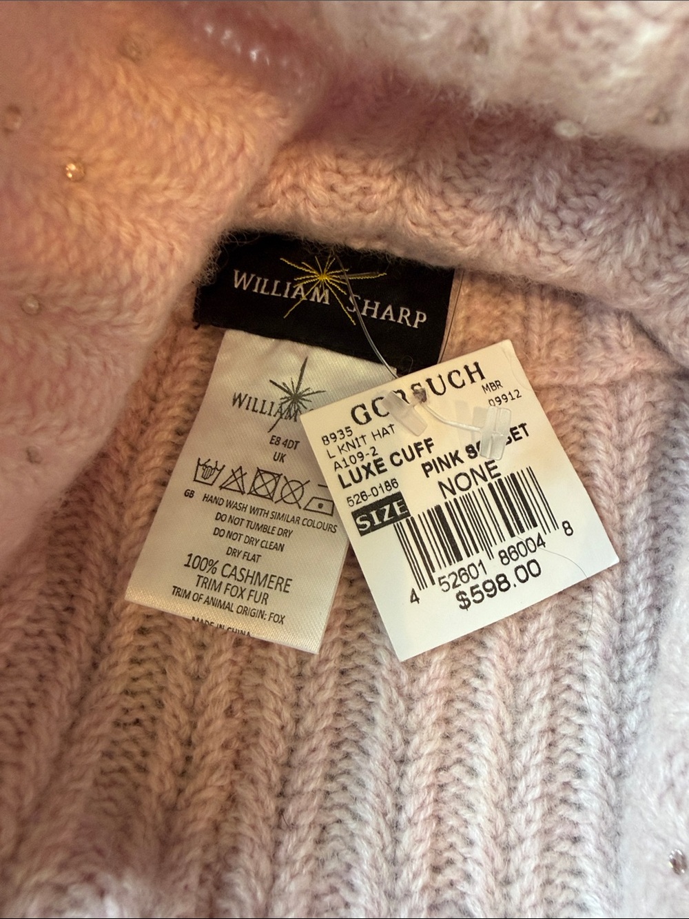 Gorsuch/william sharp Women's Sparkle fox fur Pom Beanie - Pink - Picture 3 of 3